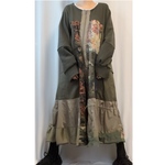 ミリタリー×ゴブラン花 パッチワーク ジップリメイクワンピース　大きいサイズ