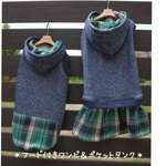 ★peaceloveand様専用★ デニム風スウェット×起毛チェックのフード付きワンピ＆ポケットタンク