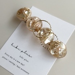 パールとシェルのバレッタ　ベージュ