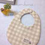 新作♪ふんわりダブルガーゼスタイ☆シンプルチェック☆ベージュ
