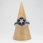 追加注文　シルキーブルー×シルバー　お花のビーズリング　0126　