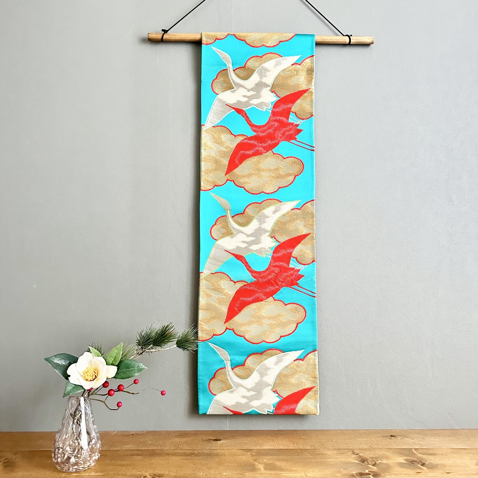 着物のヘアターバン クロスタイプ 紺花×薄水色 SDGs サスティナブル