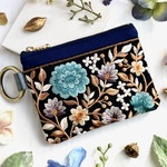 インド刺繍リボン ティッシュケース付きミニポーチ カラビナ付き ネイビー