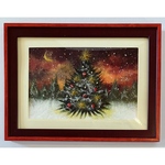 和紙ちぎり絵『クリスマスツリー』葉書サイズ原画｜クリスマスアート｜手漉き和紙のインテリア