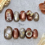 Xmas snowy evening - orange red ver.nail tips クリスマス ネイルチップ クリスマスツリー リボン クリスマスネイル オレンジ リボン リース 冬ネイル