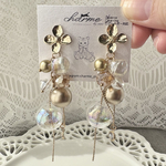 ピアス イヤリング 大ぶり ゴールド 花 ニュアンス ガラス ビーズ パール ロング ピアス プレゼント ギフト ブライダル ウエディング 結婚式 お呼ばれ