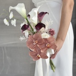 くすみオレンジ胡蝶蘭♪ウェディングブーケ  アーティフィシャルフラワー ブートニア付き 造花 造花ブーケ 花束 結婚式 ブライダルブーケ