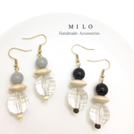 クリアボールと円盤ウッドのピアス/イヤリング