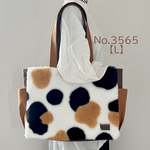  【Lサイズ】三毛猫柄　ボア　倉敷帆布使用　肩掛けトートバッグ　サイドポケット　猫　akaneko 猫バッグ