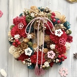 迎春　しめ縄　リース　ドライ木の実とマムのお正月リース30センチ直径　ギフトにも　年末年始飾り付けに