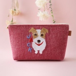 ジャックラッセルテリア刺繍　Mサイズポーチ  
