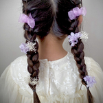 七五三　発表会　結婚式　誕生日　ラベンダー　ピンク　ぴんく　ドライフラワー　ヘアアクセサリー　かすみ草　かすみそう　オーガンジー　リボン　髪飾り　キッズ　三つ編み　ヘッドドレス　かわいい　ラプンツェル