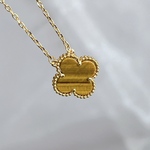 高品質 タイガーアイ × ゴールド「希望・信仰・愛情・幸福」四葉 クローバー ネックレス 刻印あり