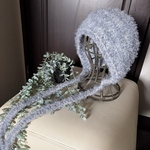 ☆crochet シンプル モコモコ ボンネット ニットフード☆アイスブルー