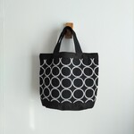 ブラック　サークル刺繍　楕円トート　黒　♫　綿麻