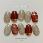 🏷ツイードルージュのネイルチップ💄✨ ニュアンス キラキラ マグネット ボルドー ワインレッド お呼ばれ 冬 ホワイト うるちゅる ゴールド 結婚式