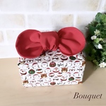 X’mas【リボンのお弁当袋】保冷保温　クリスマス柄(白)×赤　大人かわいい/ポーチ/ランチバッグ