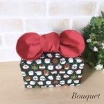 X’mas【リボンのお弁当袋】保冷保温　クリスマス柄(グリーン)×赤　大人かわいい/ポーチ/ランチバッグ