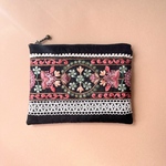 インド刺繍リボン　ポーチ　マチ無し　クラシカル　ガーリー　レース　高級感　黒　大人可愛い　化粧　コスメ　小物入れ　プレゼント　