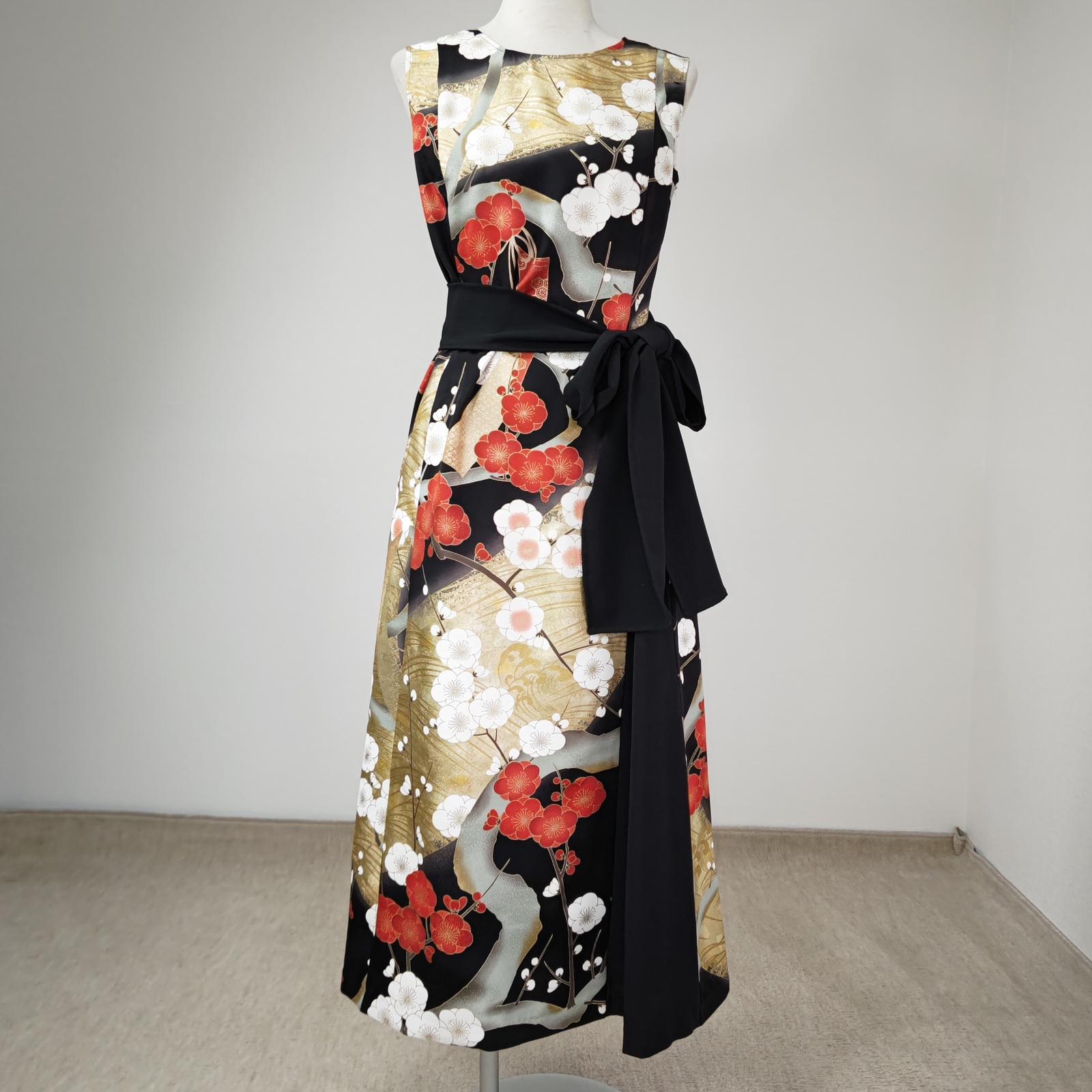 留袖ドレス 13号サイズ ノースリーブ ボレロ長袖付き 着物リメイク