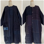 古布リメイク　パッチワーク　刺し子　リバーシブル　ロングコート
