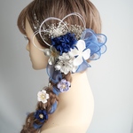 N23  つまみ細工　髪飾り　青　卒業式　袴　結婚式　ドライフラワー　成人式