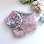 リバティふんわりあったか大人乙女のプチマフラーorネックウォーマー*リバティフラワー*ピンクグレー*ウール*シルバーグレー*上品カラー*軽い