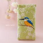 カワセミ 刺繍 バネ口 メガネケース / 眼鏡ケース 幸せを運ぶ青い鳥 布小物 プレゼント