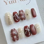 no. 211 【𝙲𝚑𝚛𝚒𝚜𝚝𝚖𝚊𝚜𓍄𓂃𓈒】 ボルドー クリスマスネイル リボン チェック 冬ネイル