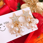 新作❣️ 大ぶり❣️ ジルコニア スター✩.*˚ 星🌟 パール クリスマス🎄 ブライダル💍 お呼ばれ プレゼント🎁✨️ レディース アクセサリー 高みえ ハンドメイド ピアス