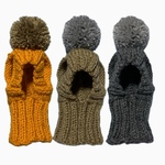  【受注製作】ネックウォーマー付きポンポンボンネットニット帽子（耳穴可）