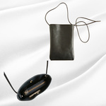 長財布とスマホが入るサコッシュ スマホポーチショルダー 斜め掛け 縦型 ブラック 黒  Phone Leather Pouch Bag 