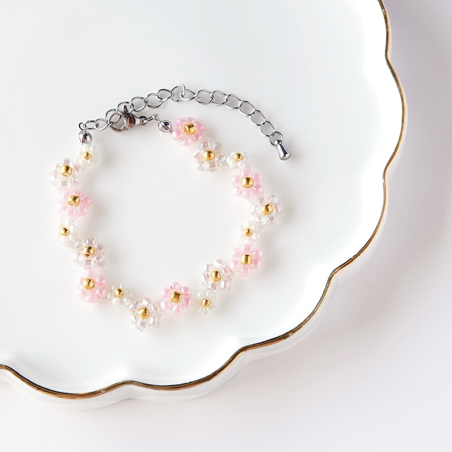 クリアピンクのビーズブレスレット - kuma beads | minne byGMOペパボ 