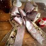 モーブとトナカイ柄にゴールドを添えた華やかで上品なツリートップ・リース用クリスマスリボン飾り