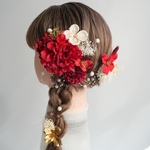 A083 赤　ダリアの髪飾り　成人式　卒業式　前撮り　結婚式　水引