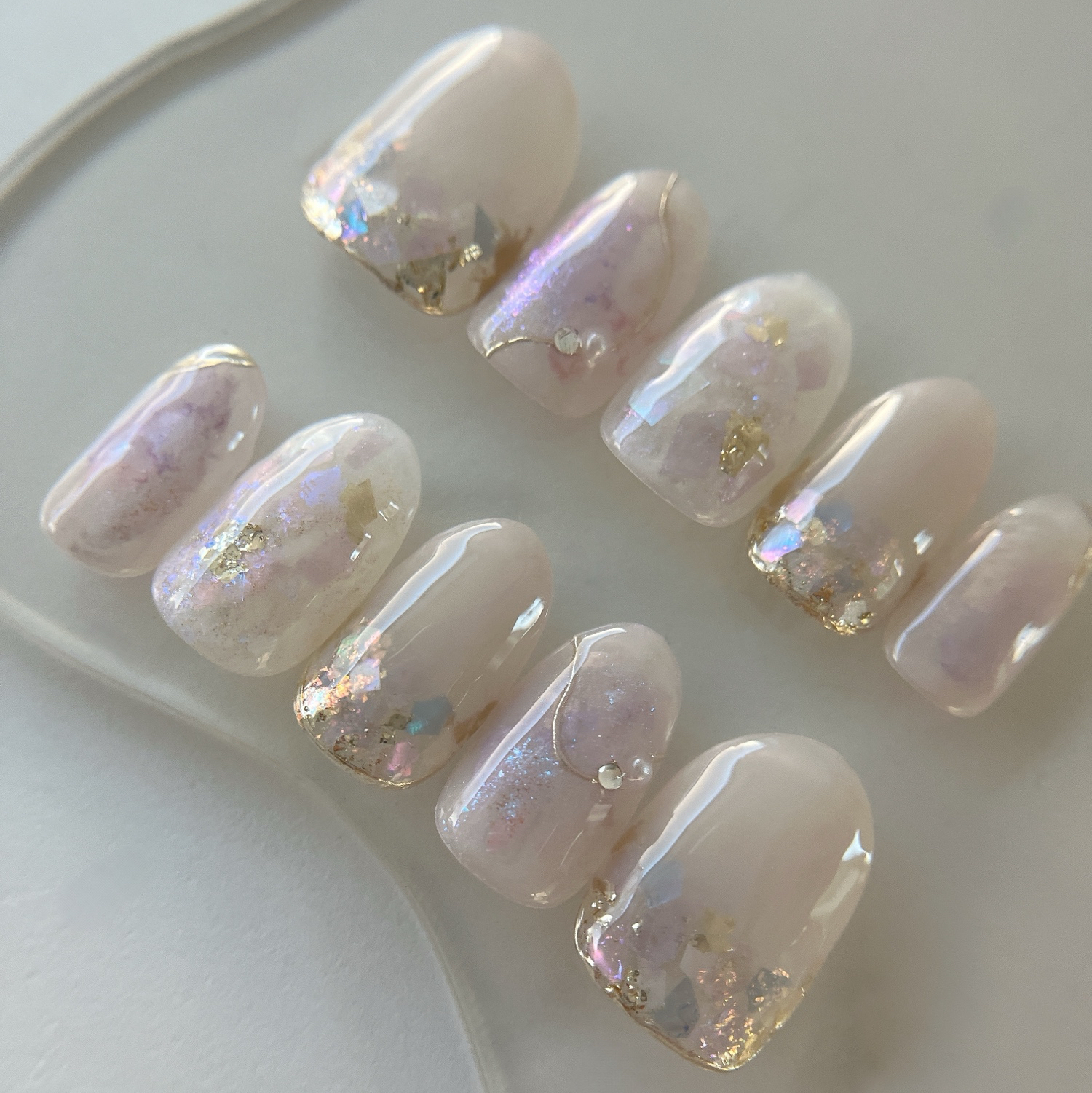 Lavender Dream｜ネイルチップ　ブライダル　結婚式　成人式　花嫁　オケージョン　ラベンダー　お呼ばれ　二次会　宝石　上品　シェル