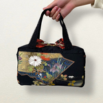 着物リメイク 黒留袖のころんとバッグ 花々と屏風