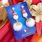 新作❣️クリスマス🎄 スノーマン☃️ 雪だるま❄️ ファーポンポン ホワイト ジルコニア❄️雪の結晶❄️ ハンドメイド ピアス イヤリング レディース アクセサリー クリスマスプレゼント🎁✨️