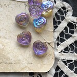 【2粒】14.5×16mm/オーロラシャイニーライラック/フラワーハートガラスビーズ