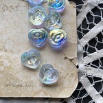 【2粒】14.5×16mm/オーロラクリアブルー/フラワーハートガラスビーズ
