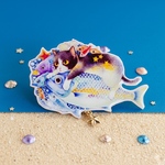 虹色の魚と猫のブローチ