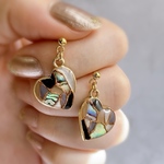 ミニハート　ステンドグラス調　シェル　ピアス　イヤリング　揺れる　小さめ　秋　