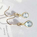 《宝石質スカイブルートパーズ/ひと粒》ピアス　イヤリング　天然石　小ぶり　ブルートパーズ　トパーズ　ブルー　水色　しずく　ドロップ　宝石質　ゴールド