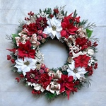 No.xmas-14488★特大クリスマスリース(xmasリース)   25-(4)  レッド＆ホワイトポインセチア&ベリー　64cm・アートフラワー/造花リース/大型リース/クリスマス