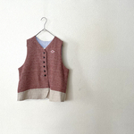 【1点モノ】いつもよりスリムなミックス素材のベスト：：レッド綾織柄ウール×ホワイトデニム：：おじシリーズ