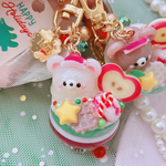 あにまるXmasパフェ　フェイクフード　ハンドメイドレジン　キーホルダー　クリスマス　