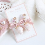 ピンクの薔薇とリボンのガーリーピアス♡イヤリング
