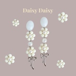 723🌼Daisy Daisy🌼シリーズ　レトロガーリー　白　ホワイト　リボン　シルバーカラー　推し活　推し色　パール　ゆらゆら　ピアス/イヤリング　gomesu   ゴメス