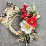 No.10 い草　紅白椿のしめ縄リース　お正月飾り　玄関リースハンドメイド2026