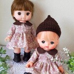 メルちゃん服　薄ピンクスカート小花ワンピ＆うさ耳ヘアゴム　めるちゃん服　ソランちゃん服　 レミンちゃん服　めるちゃん　